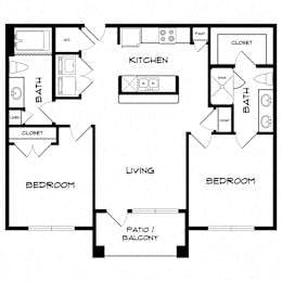 Floor plan for 2 beds, 2 baths, 995 sqft